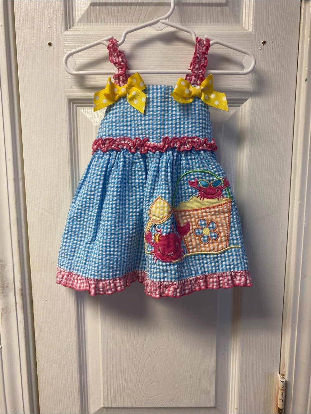Good Lad Blue Gingham Sundress with Pink Trim and Yellow Bows